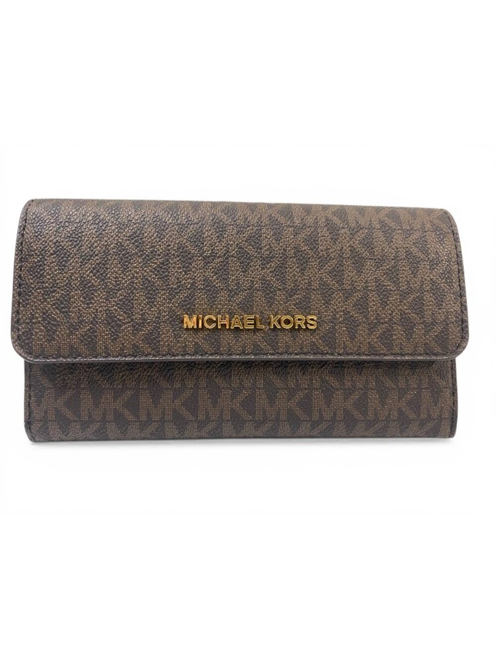 Michael Kors Travel Wallet Brown MK Signature PVC Zip Snap Clutch